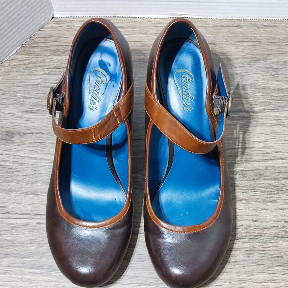 Vintage Candie's Jessa Maryjane Pumps Size 10 Brown Chunky Heels Comfort - Picture 4 of 15